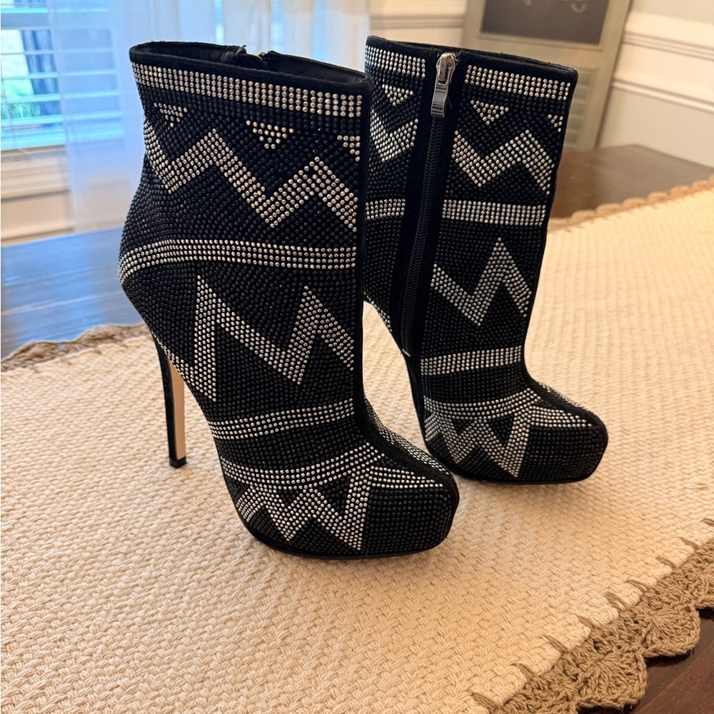 Aldo  Black Rhinestone Crystal Stiletto Boots Size 8